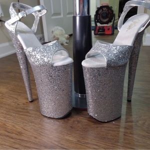 Pleaser Beyond 10inch Silver Glitter Heels